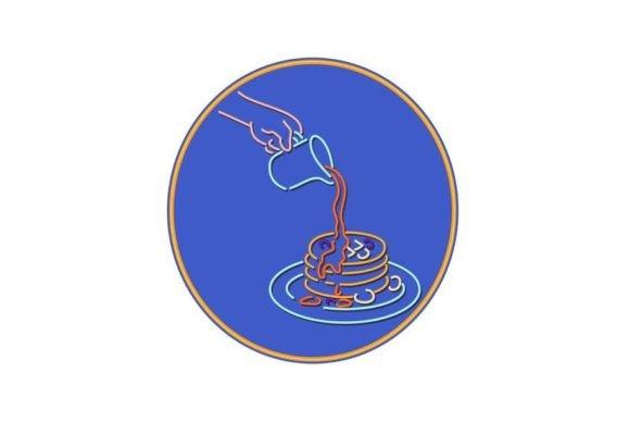 Download Hand Pouring Syrup Pancake Neon Oval EPS - Hand Collection